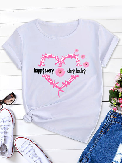 Heart & Happy Everyday Letter Print T-shirt