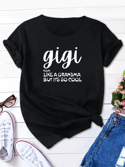 Women's gigi & Letter Print T-Shirt Casual Crew Neck Tee for Spring & Summer