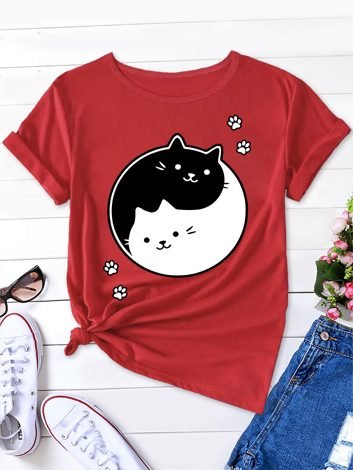 Stylish Yin Yang Cat Shirt / Cute Cats Tee, Comfortable Cotton Chic