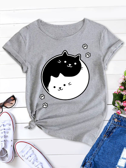 Stylish Yin Yang Cat Shirt / Cute Cats Tee, Comfortable Cotton Chic