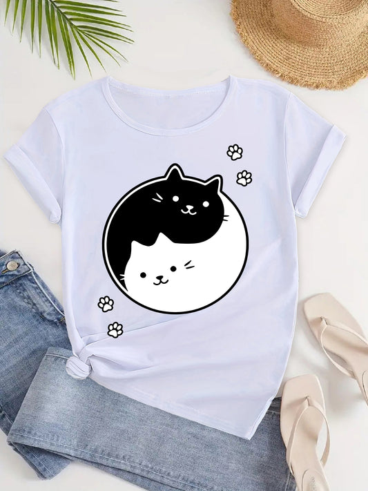 Stylish Yin Yang Cat Shirt / Cute Cats Tee, Comfortable Cotton Chic