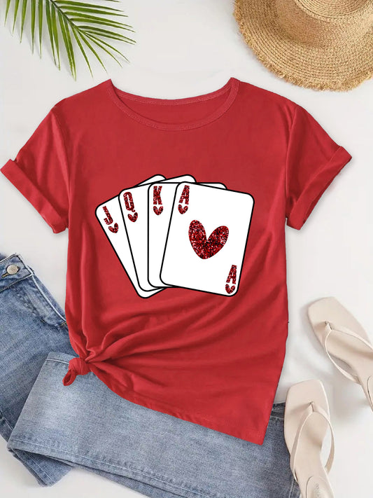 Poker Royal Flush Graphic Tee Hearts Straight Flush T-Shirt