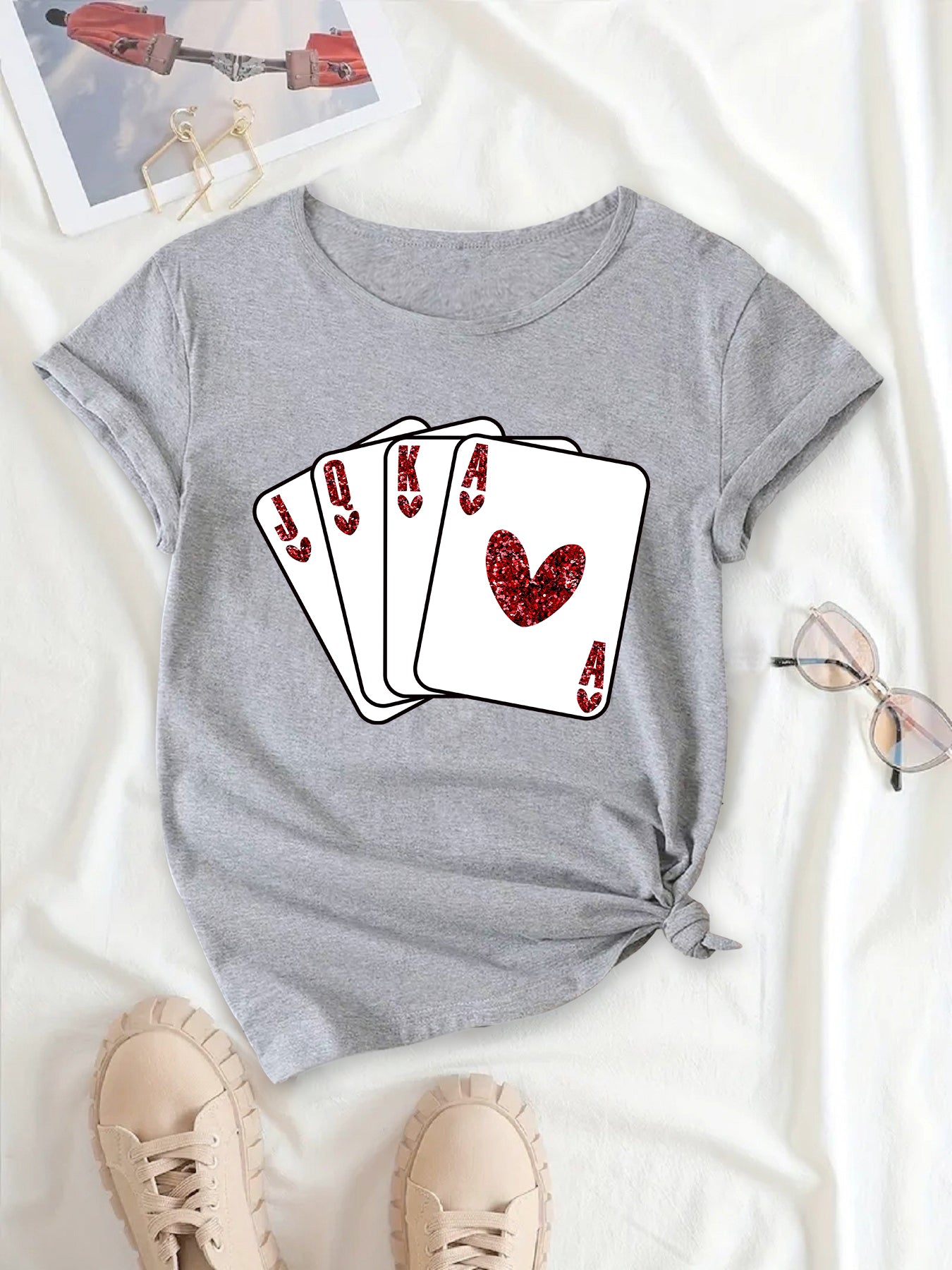 Poker Royal Flush Graphic Tee Hearts Straight Flush T-Shirt