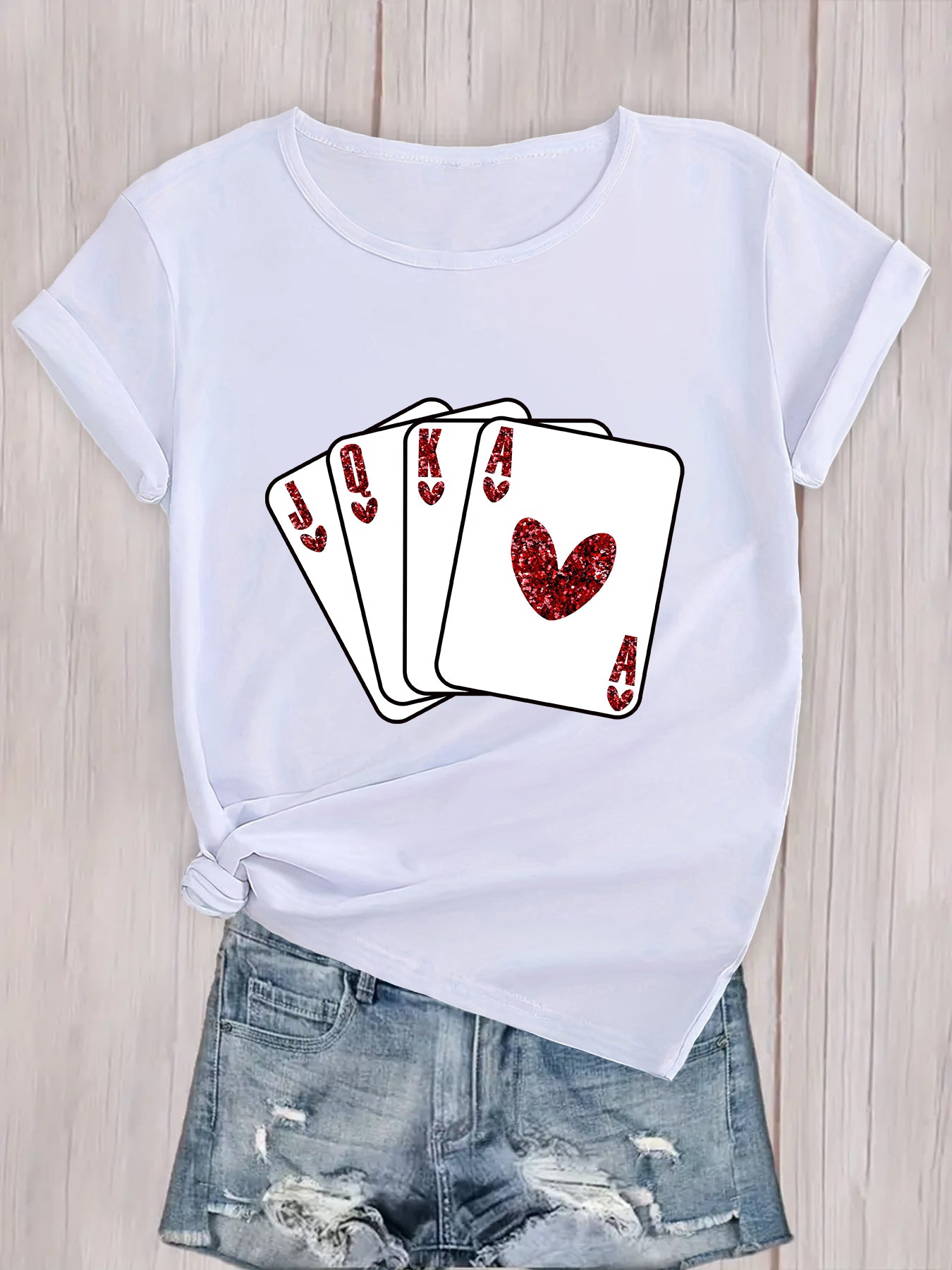 Poker Royal Flush Graphic Tee Hearts Straight Flush T-Shirt