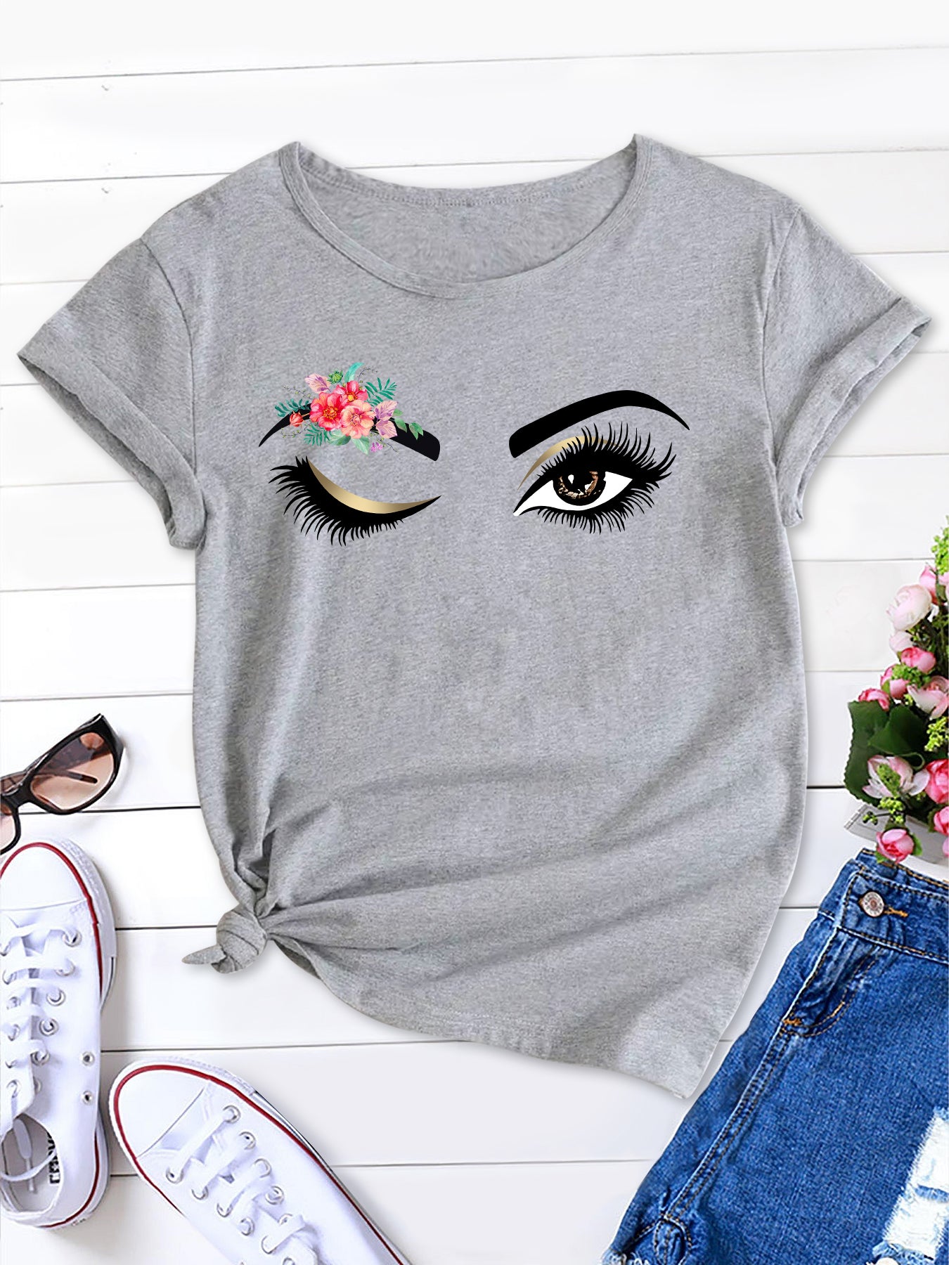 Lady Letter Fingernail Nail Letter Tee Female Fashion Top, Short Sleeve Graphic T-shirt for Summe