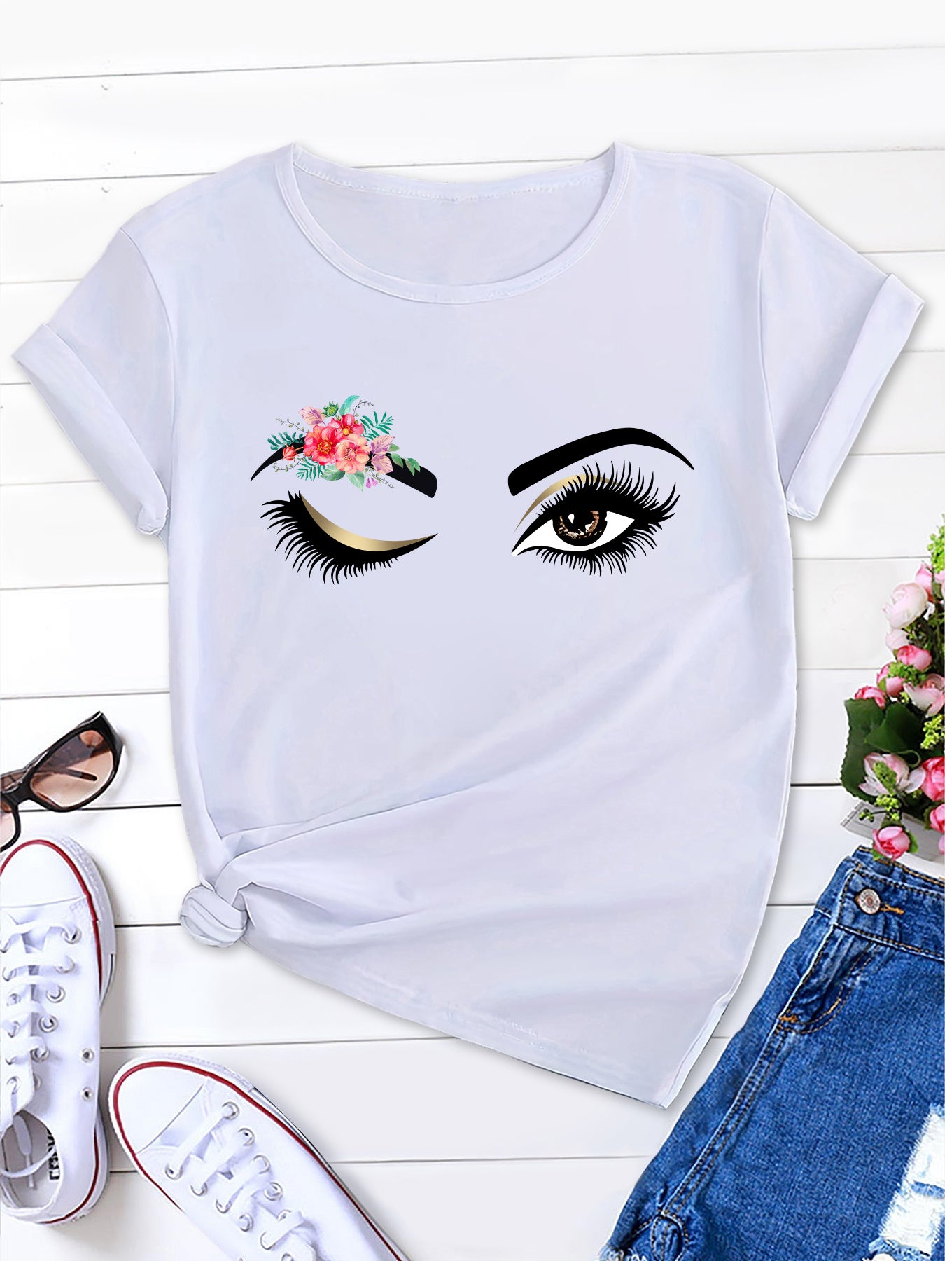 Lady Letter Fingernail Nail Letter Tee Female Fashion Top, Short Sleeve Graphic T-shirt for Summe