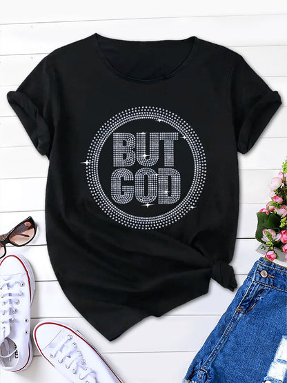 Sparkling Rhinestone Letter Decor Short Sleeve T-shirt