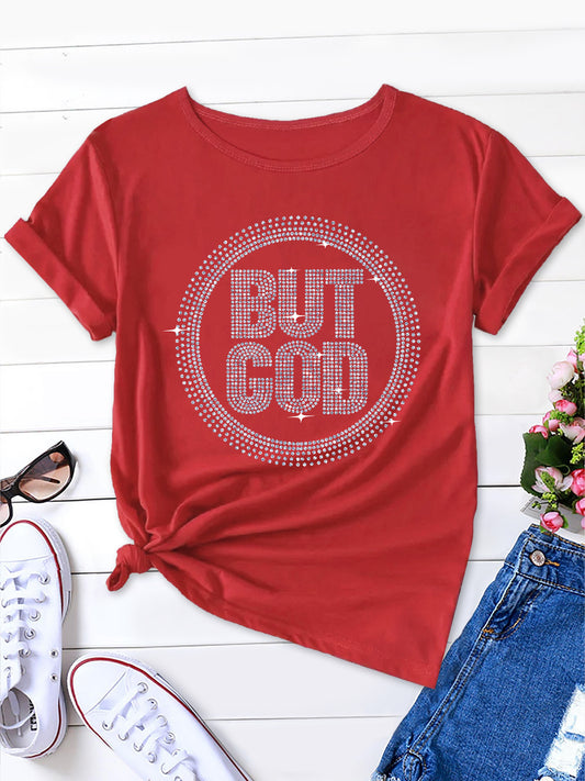 Sparkling Rhinestone Letter Decor Short Sleeve T-shirt