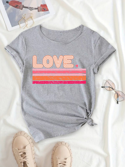 Love Stripe Fashion, Round Neck Casual Loose Fit Summer Workout Top