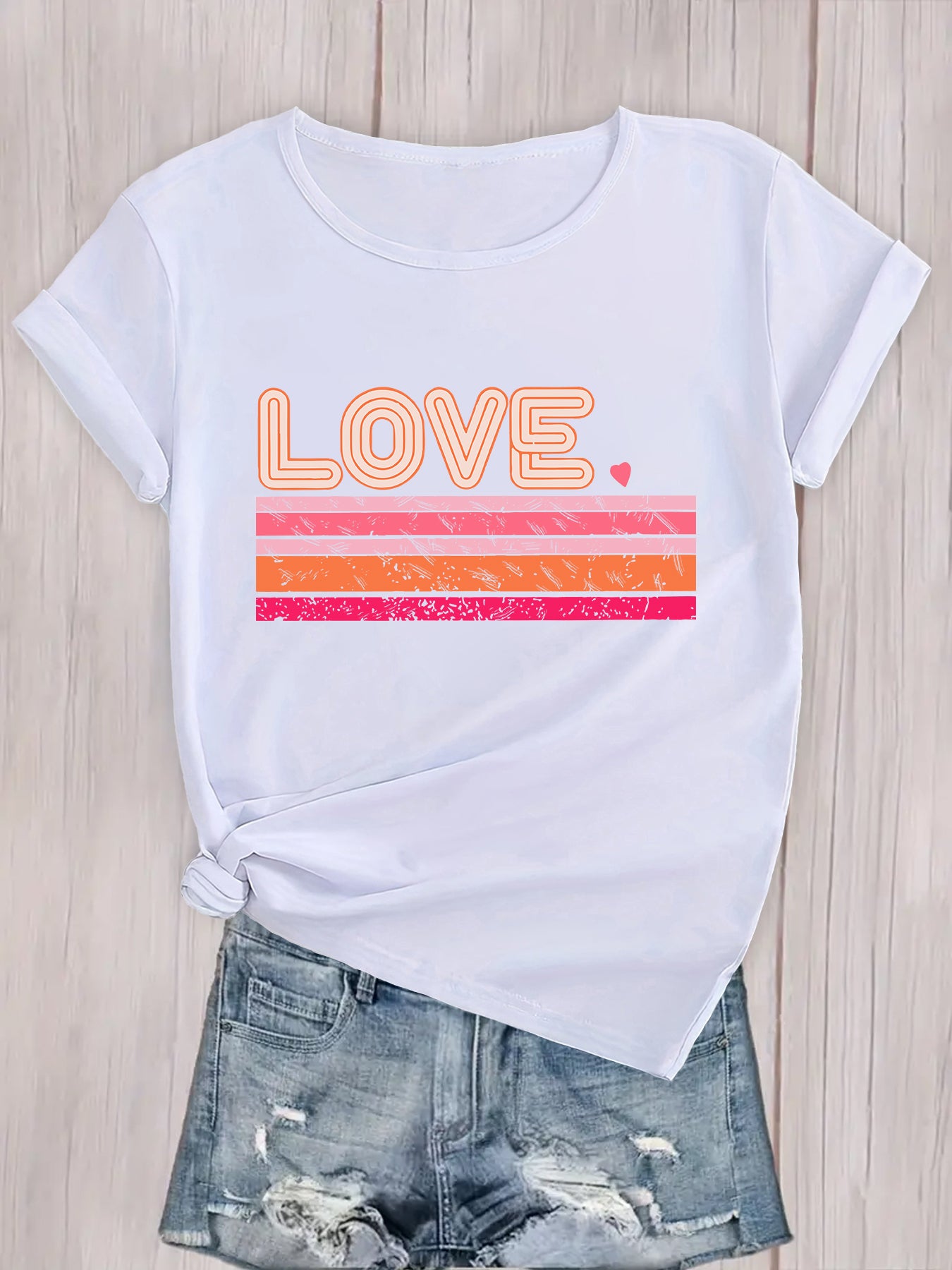 Love Stripe Fashion, Round Neck Casual Loose Fit Summer Workout Top