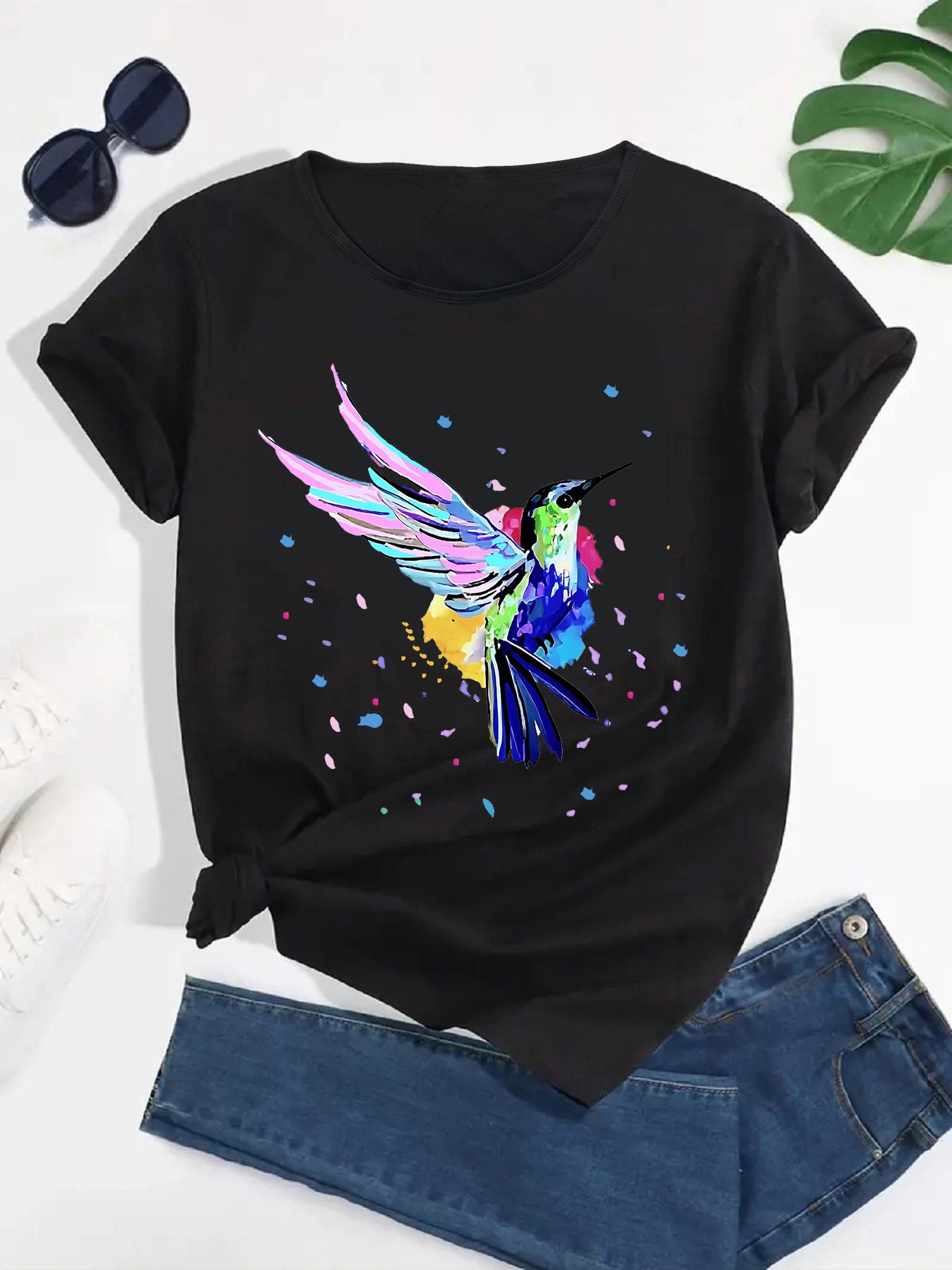 Fashion Cute Birds Graphic Short Sleeve T-shirts