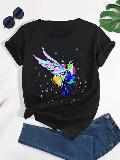 Fashion Cute Birds Graphic Short Sleeve T-shirts