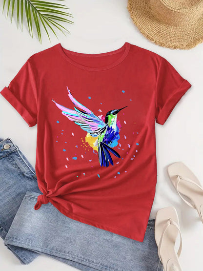 Fashion Cute Birds Graphic Short Sleeve T-shirts