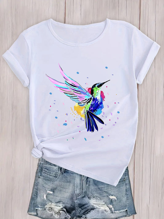 Fashion Cute Birds Graphic Short Sleeve T-shirts