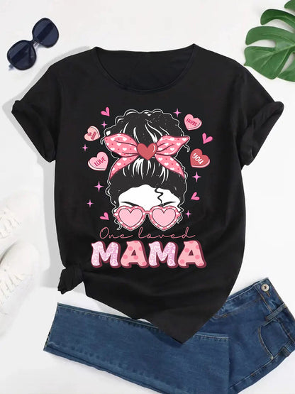 Mama Cartoon Girl Graphic Tee,Cartoon Girl Summer Tee,Cartoon Girl Mama Mother's Day Tee