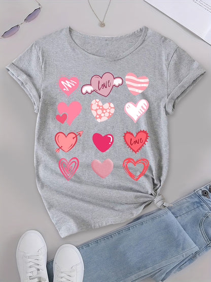 kawaii love printed women's T-shirt,Heart-shaped arrangement printed women's T-shirt